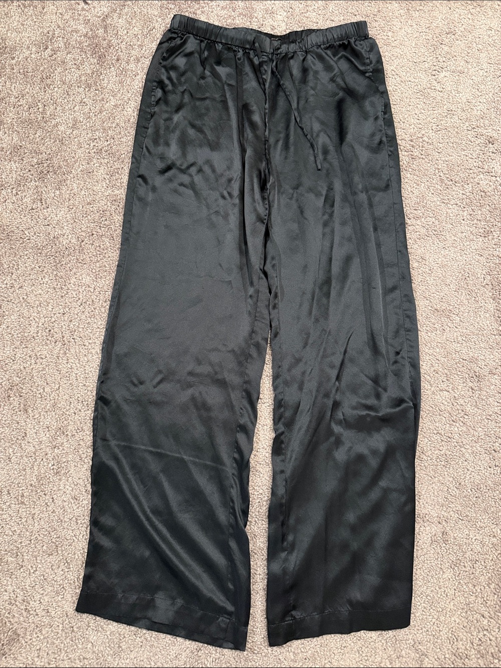 Quince Black 100% Silk Wide-Leg Pants with Drawcord Waist